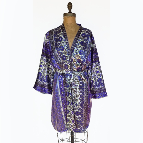 Oscar de la Renta Purple Satin Boho Robe XL